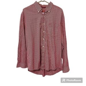 IZOD Long Sleeve Red Pinstripe Button Down Men’s Large
